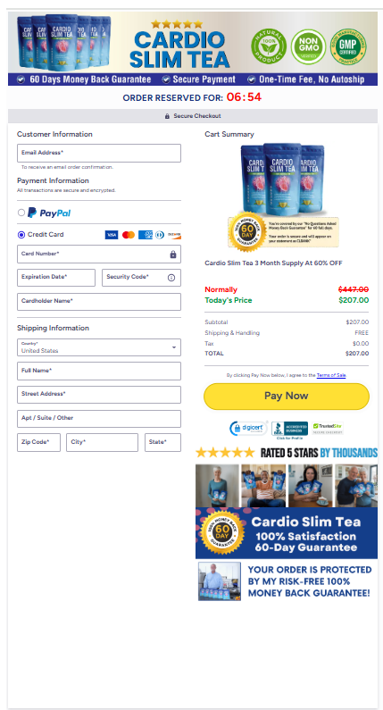 Cardio Slim Tea order page